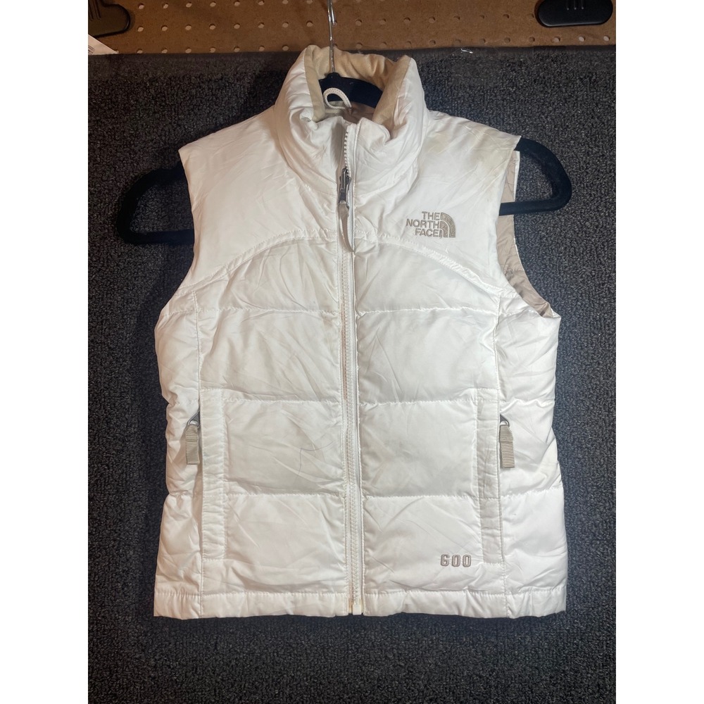 The North Face Puffer Vest Girls XS White 600 Down Insulated Full Zip Quilted